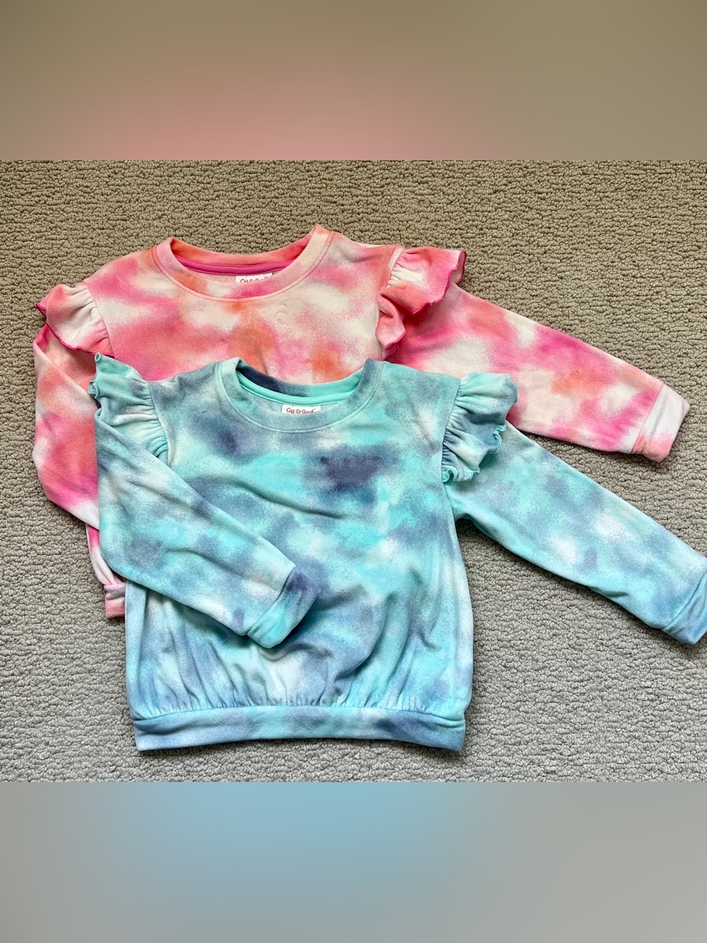 Cat & Jack Tie-Dye Ruffle Sweatshirts - Pink & Blue